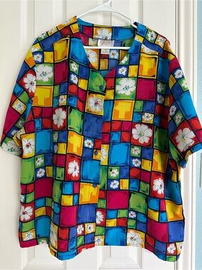 Vintage Jordan Silky Colorful Floral Button Front Blouse Women's Size size 22